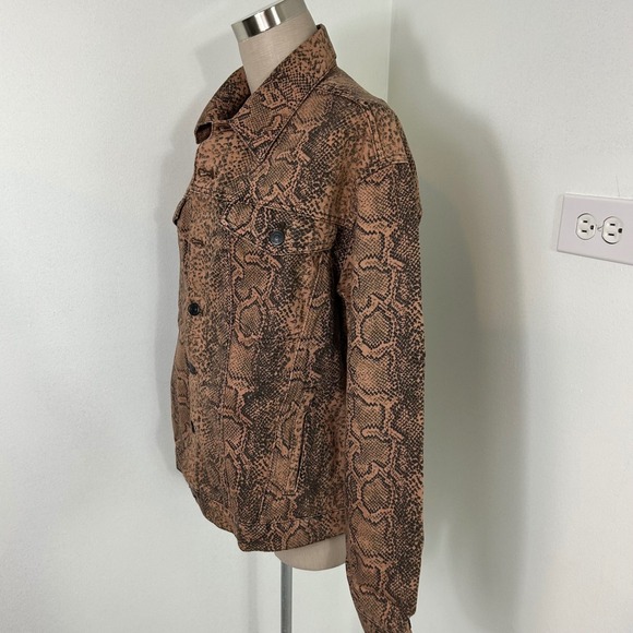 Free People Snakeskin Animal Print Denim‎ Jacket Women's Small Button Down - Picture 5 of 16